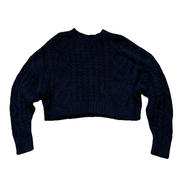 aerie Sweaters - Aerie Women’s Black Cable Cozy Soft Knit Cropped Long Sleeve Sweater Size M